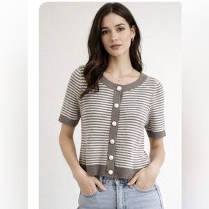 Anthropologie Striped Knit Cardigan Top – Short Sleeve